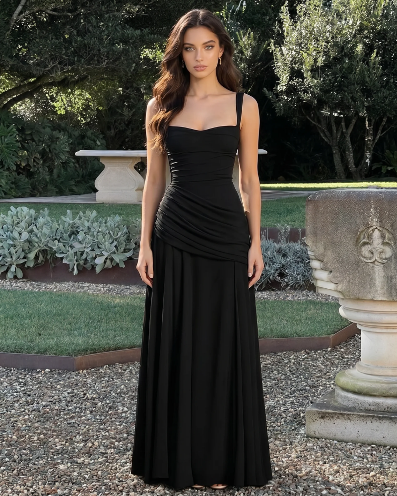 Macy Ruched Maxi Dress - Black