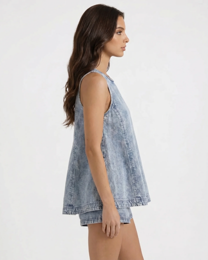 Aurelia Sleeveless Denim Top and Shorts Set