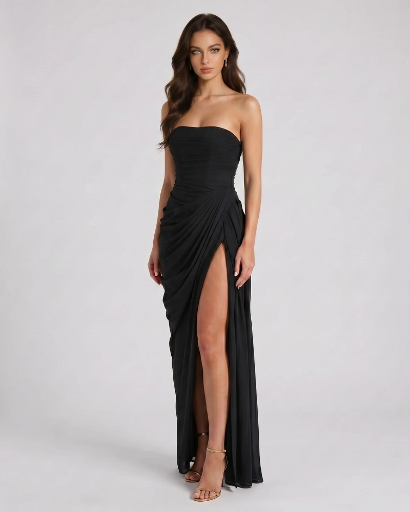 Charlotte Ruched Maxi Dress - Black