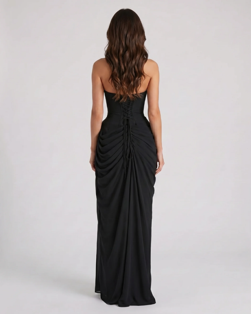 Charlotte Ruched Maxi Dress - Black