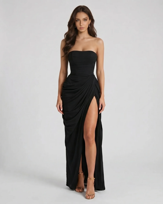 Charlotte Ruched Maxi Dress - Black