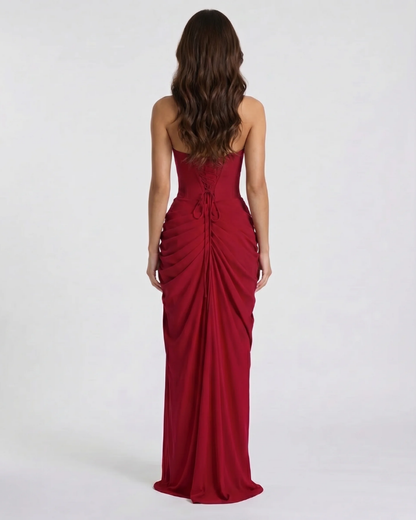 Charlotte Ruched Maxi Dress - Red