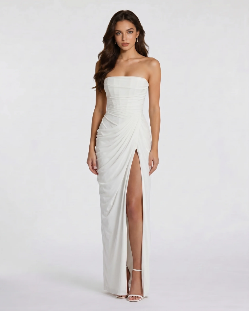 Charlotte Ruched Maxi Dress - White
