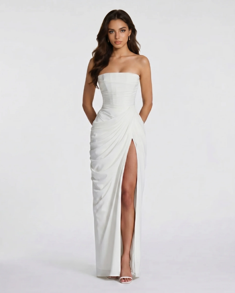 Charlotte Ruched Maxi Dress - White