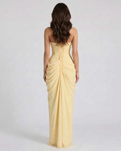 Charlotte Ruched Maxi Dress - Yellow