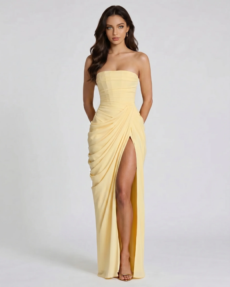 Charlotte Ruched Maxi Dress - Yellow