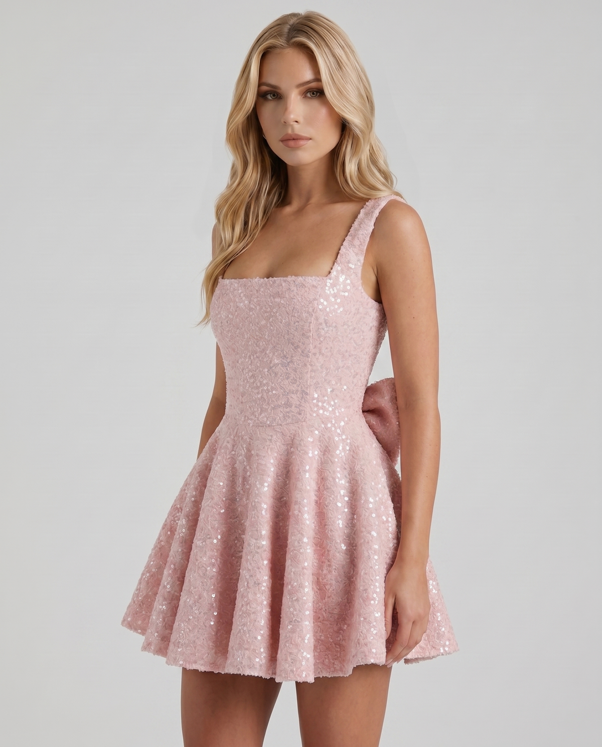 Dorothy Bow Mini Dress - Blush