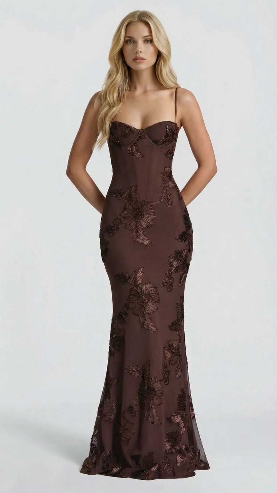 Celestina Floral Maxi Dress - Brown