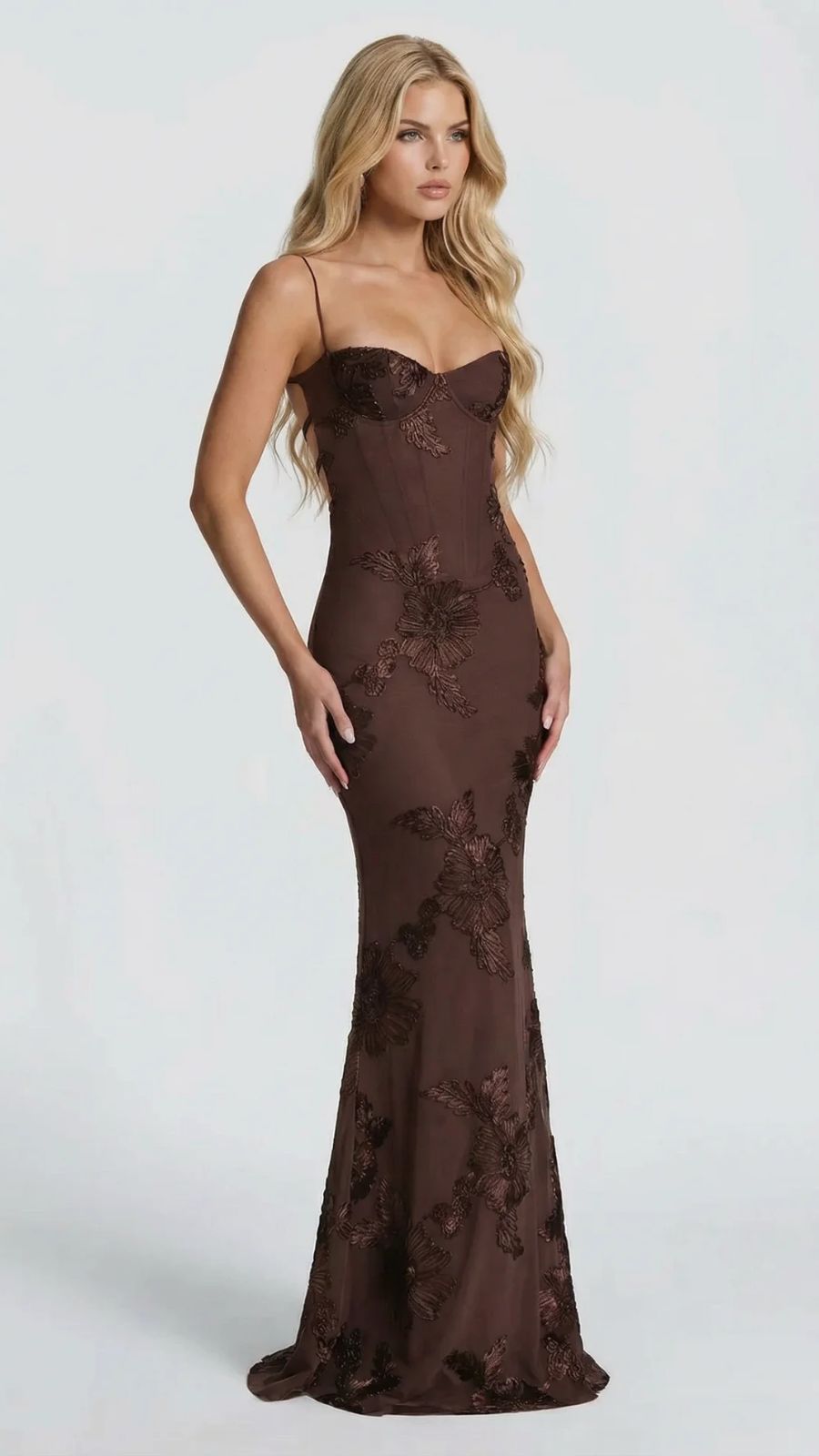 Celestina Floral Maxi Dress - Brown