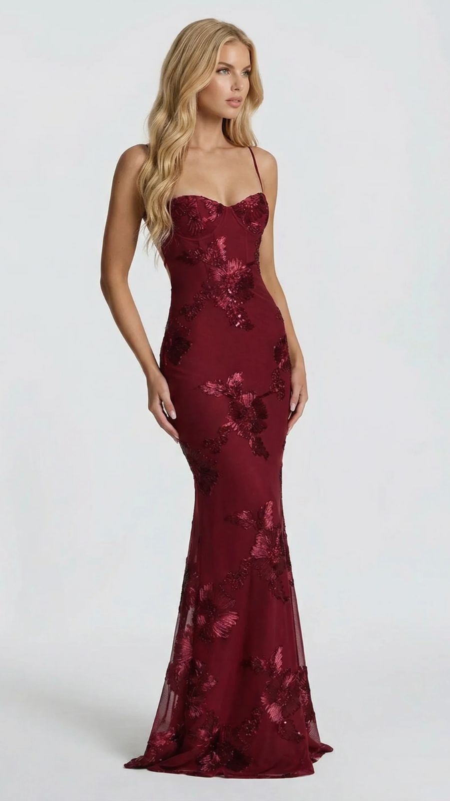 Celestina Floral Maxi Dress - Burgundy