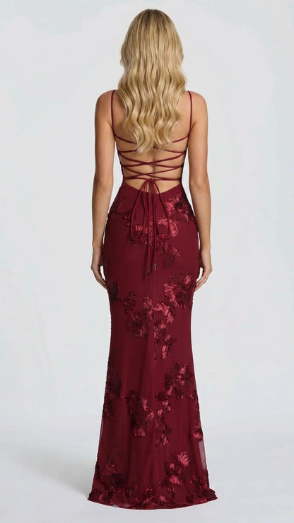 Celestina Floral Maxi Dress - Burgundy