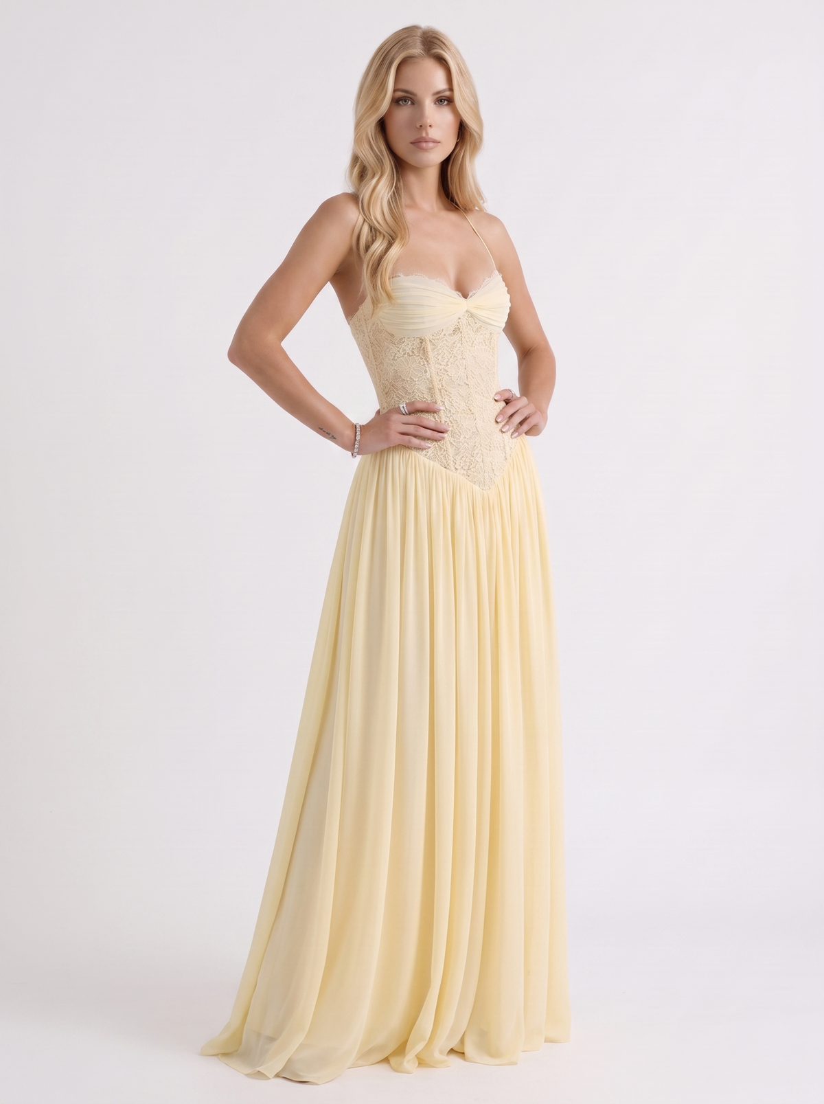 Isabella Lace Maxi Dress - Butter Yellow