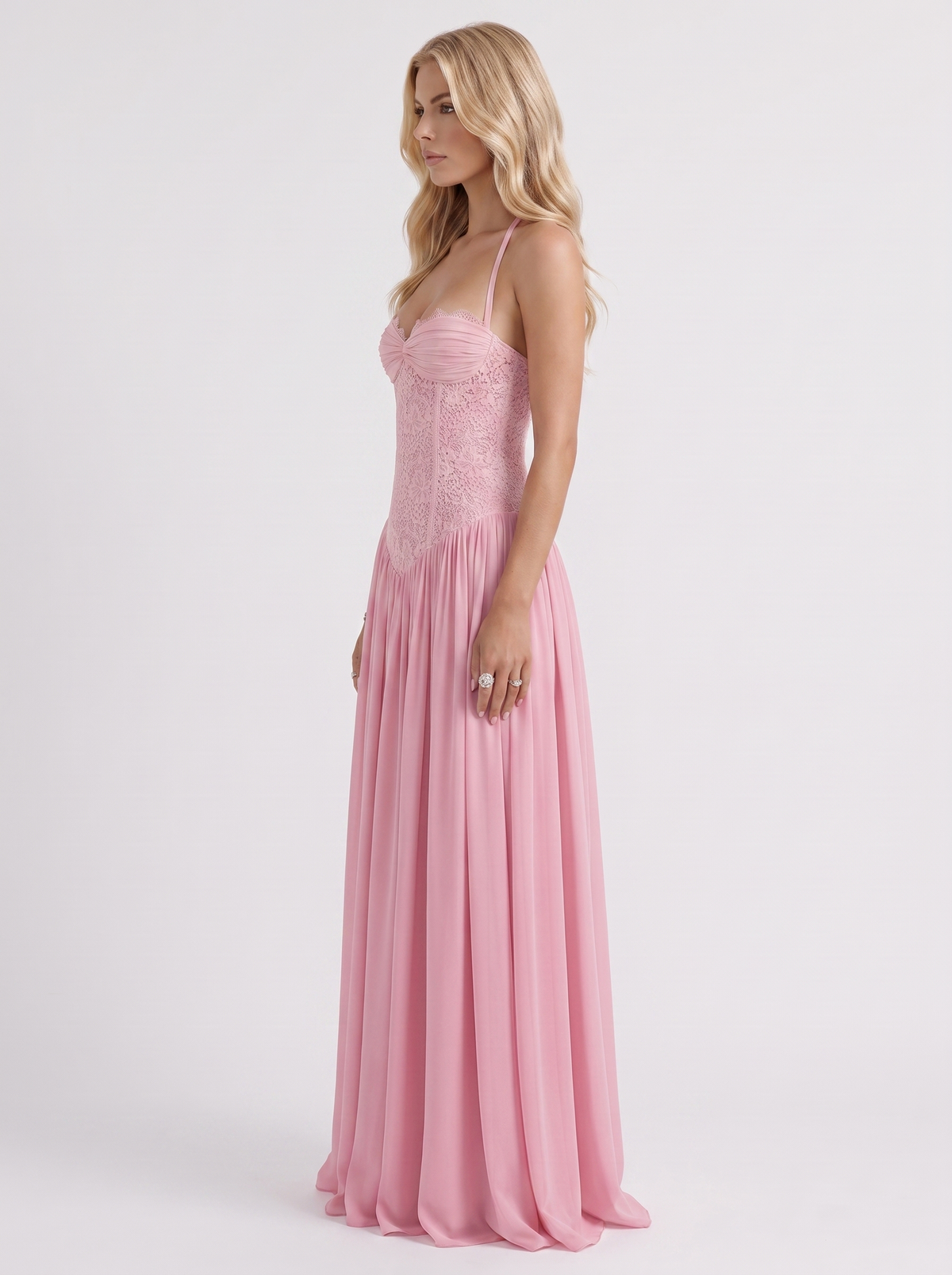 Isabella Lace Maxi Dress - Pink