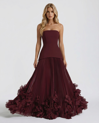 Katy Rosette Maxi Dress - Burgundy
