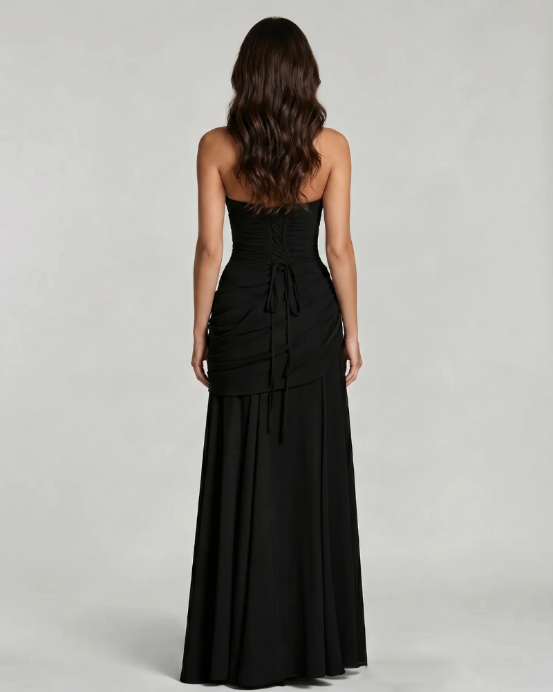 Macy Ruched Maxi Dress - Black