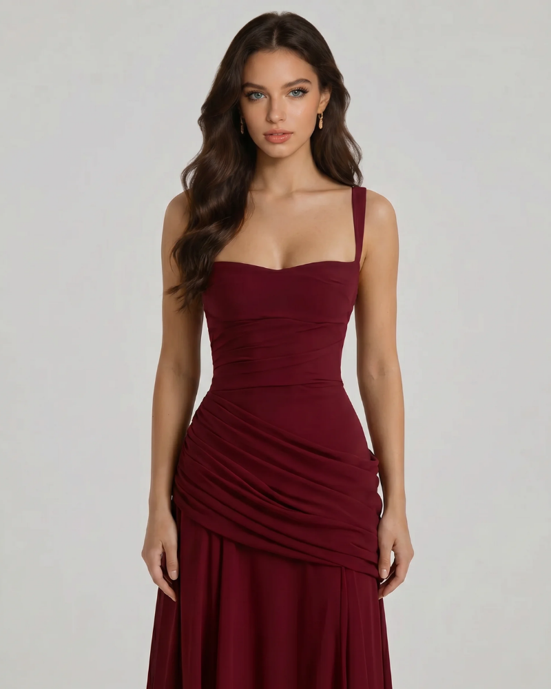 Macy Ruched Maxi Dress - Burgundy