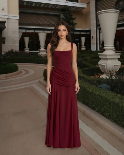 Macy Ruched Maxi Dress - Burgundy