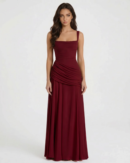 Macy Ruched Maxi Dress - Burgundy