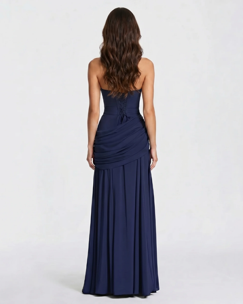 Macy Ruched Maxi Dress - Navy
