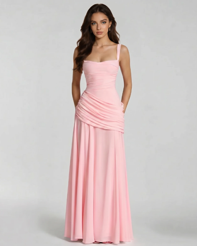 Macy Ruched Maxi Dress - Pink