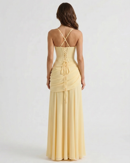 Macy Ruched Maxi Dress - Yellow