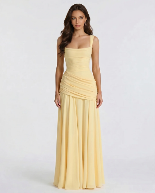 Macy Ruched Maxi Dress - Yellow